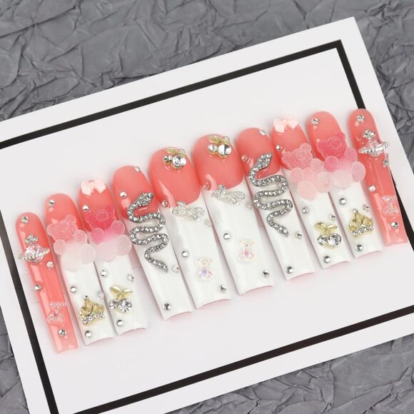 NEW Handmade Artificial Gummy Bear 3D Frosted Snakes Nail Art press on Kit! - Picture 3 of 10
